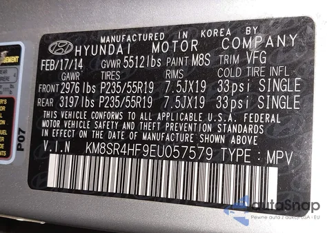 2014 Hyundai Santa Fe Limited z USA, uszkodzony, nr VIN KM8SR4HF9EU057579